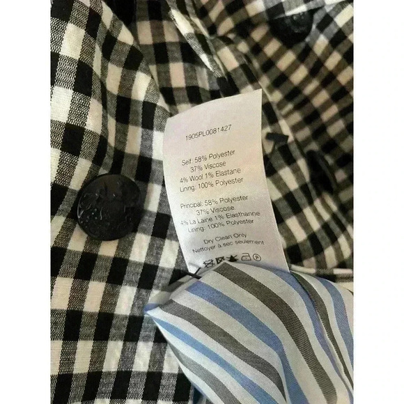 Veronica Beard Dickey Jacket Blazer 6 Caldwell Black White Gingham Check Ruched - Picture 13 of 13